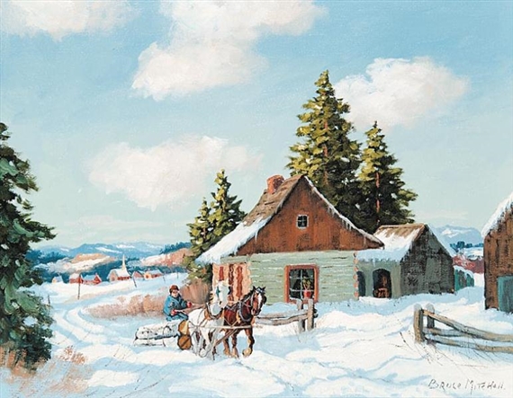 Untitled Hauling Logs by Bruce Handiside Mitchell