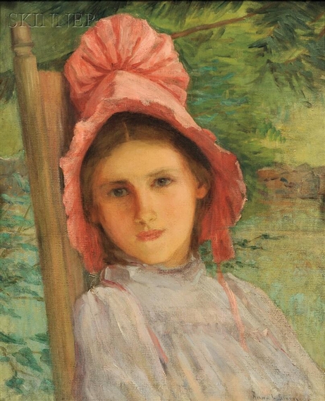 Portrait of a Girl in a Pink Bonnet by Anna Lee Stacey