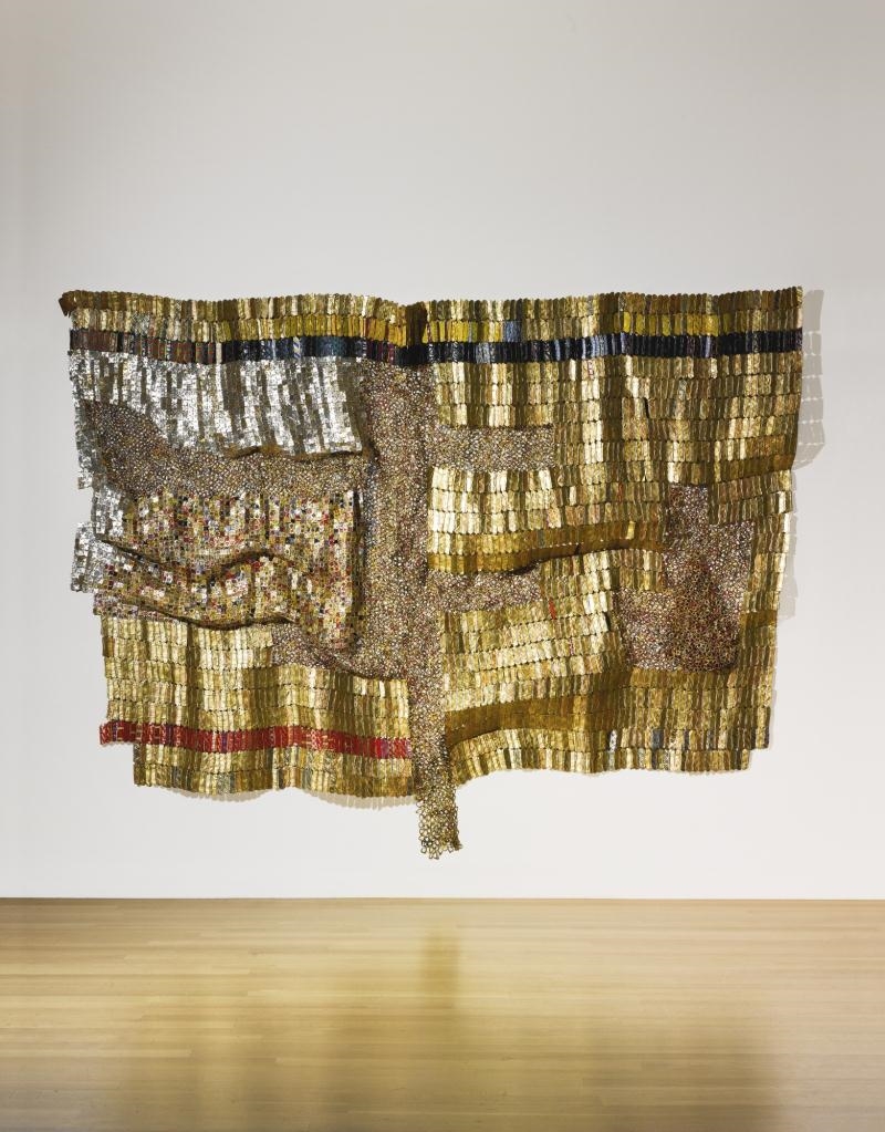 Artwork by El Anatsui, PATHS TO THE OKRO FARM, Made of aluminum and copper wire