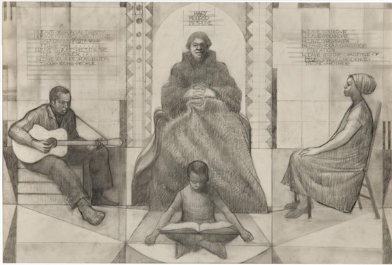 Untitled (study for Mary McLeod Bethune mural) by Charles White, 1976