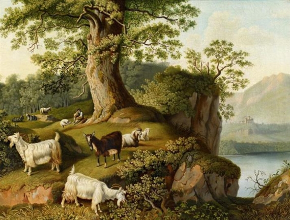 Pastoral Scene with Goats by German School, 18th Century, 1833