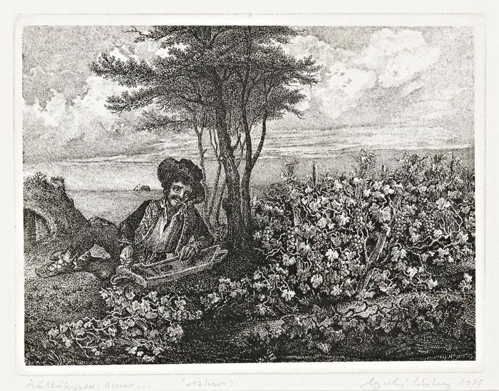Artwork by Líviusz Gyulai, In the vineyard anno, Made of etching on paper