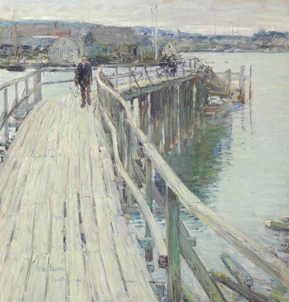 Artwork by Childe Hassam, Dock Scene, Gloucester, Made of oil on canvas