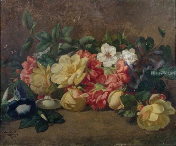 Artwork by José Mirabent y Catell, Nature morte aux fleurs, Made of Oil on board