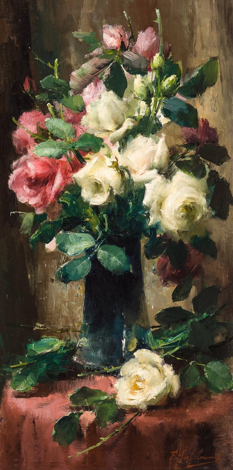 Frans Mortelmans | A vase with red and white roses | MutualArt