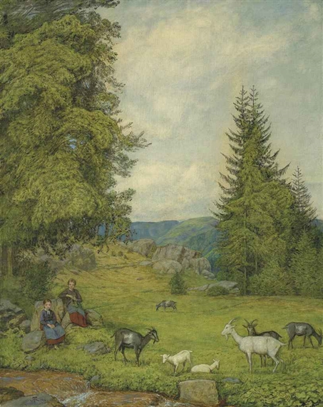 Kinder mit Ziegenherd by Hans Thoma, 1916