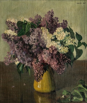 Fliederstrauß in gelber Vase - Norbert Thomae