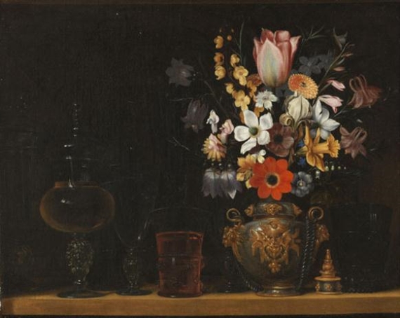 Stillleben mit Blumenstrauß und Glaspokalen by Georg Flegel, 1610