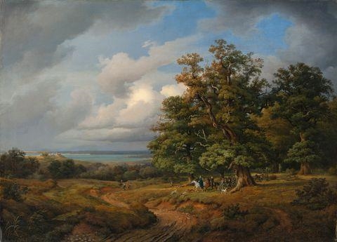 JAGDGESELLSCHAFT AN EINEM BAYRISCHEN SEE by Georg-Heinrich Crola, 1838