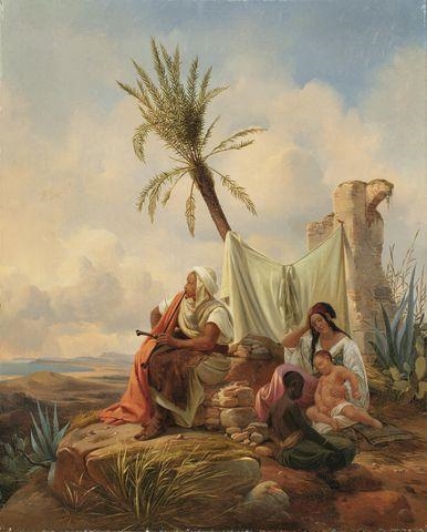 BEDUINENFAMILIE AN DER NORDAFRIKANISCHEN KÜSTE by Niels Simonsen, 1841