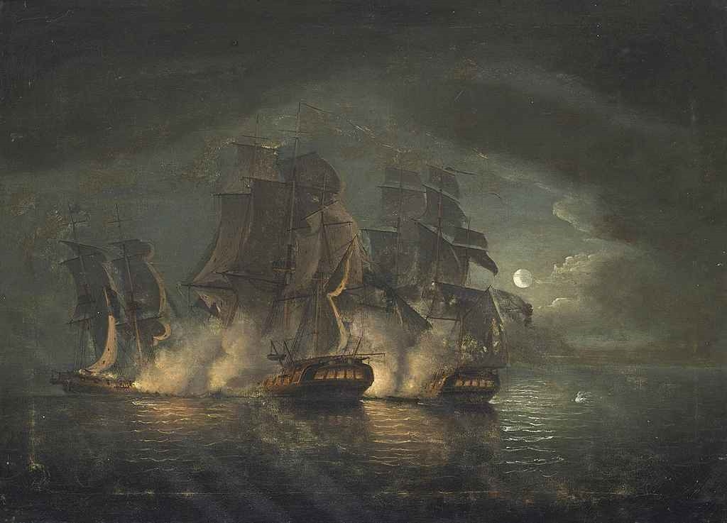 Artwork by Francis Swaine, An Anglo-French engagement by moonlight, Made of oil  on canvas