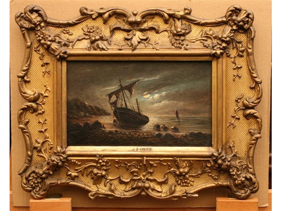 A beached boat by moonlight by John Berney Crome