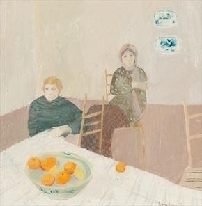 Artwork by Brenda Lenaghan, FIGURES WITH ORANGES, Made of oil on board