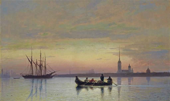 The Neva at dusk, St Petersburg by Lev Felixovich Lagorio, 1875