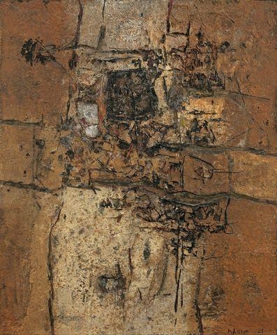 Artwork by Karl Fred Dahmen, TELLURISCHE FIGUR, Made of Mixed media on burlap