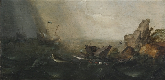 SHIPWRECK ON A ROCKY COAST by Cornelis Verbeeck