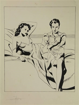 Woman reading a bedtime story to another woman in sexy négligée - A.J. Bosch