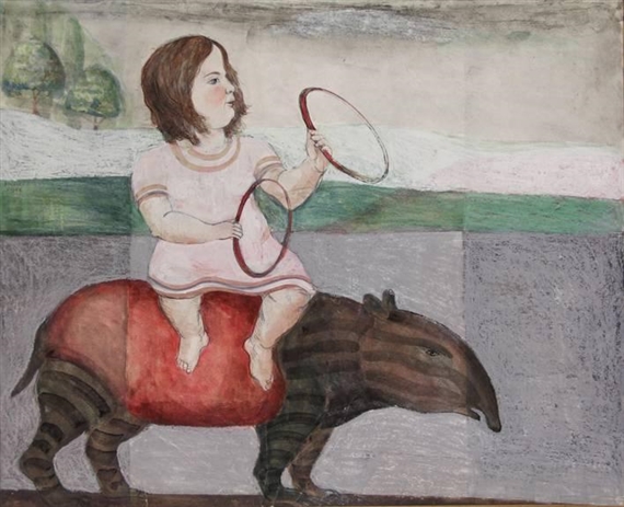 Meisje met hoepels op tapir - H. Daamen