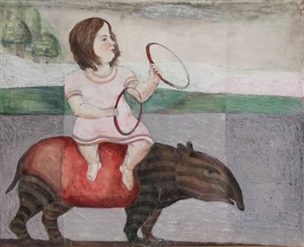 Meisje met hoepels op tapir - H. Daamen