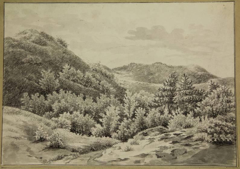 Artwork by Carel Jacob van Baar van Slangenburgh, 2 works; Op het duin agter Duin en Daal bij Haarlem; Op het duin bij Haarlem, op Duin en Daal ziende, Made of drawings, brush and grey wash and black crayon