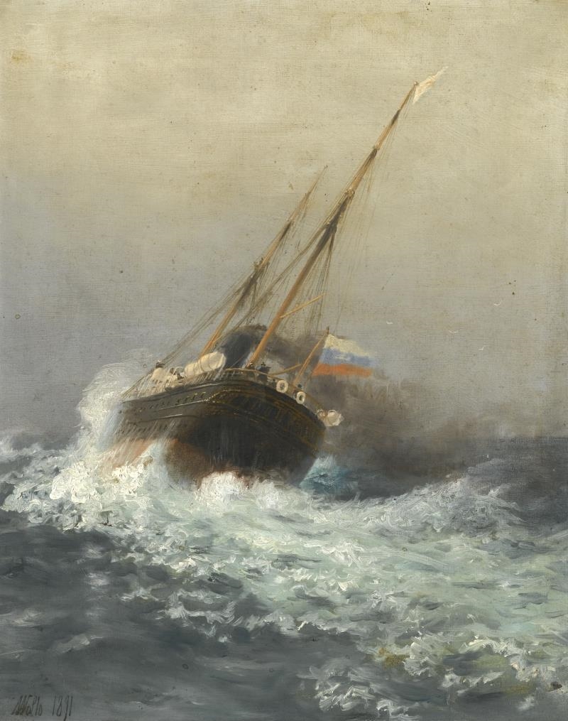 Artwork by Lev Felixovich Lagorio, STEAMSHIP ON HIGH SEAS, Made of oil on canvas