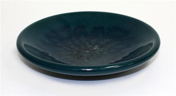 Blue glazed stoneware dish by Roy Cowan