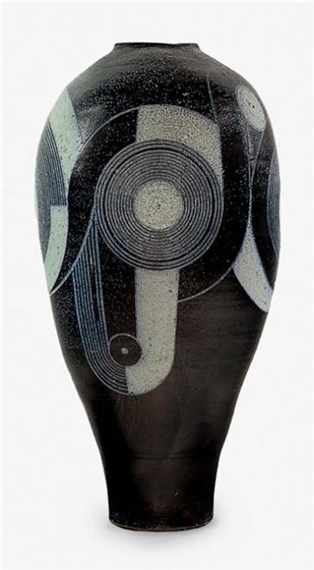 A large and impressive stoneware blue salt glazed floor vase by Roy Cowan