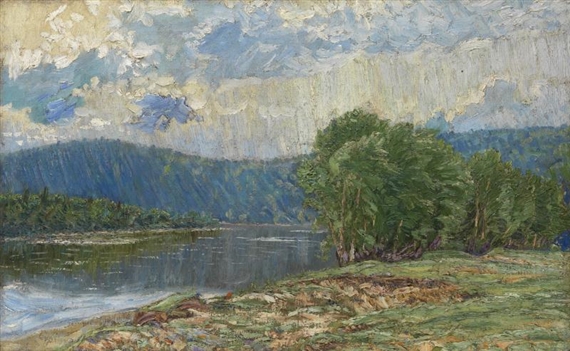 Riverscape with Mountains by David Burliuk, 1910