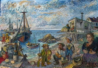 Fisherman and the Artist's Wife on the Long Island's Shore - David Burliuk