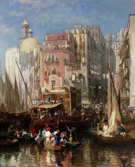 A bustling waterfront, Venice - Jules Ruinart De Brinant