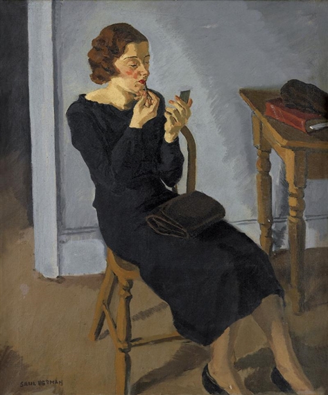 Seated Woman Putting on Lipstick by Saul Berman, circa 1925
