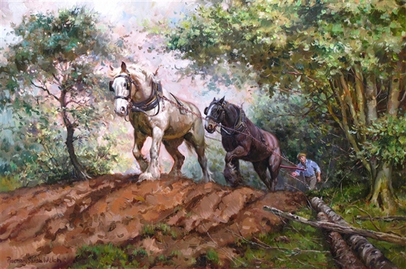 Horses Ploughing a Woodland Clearing