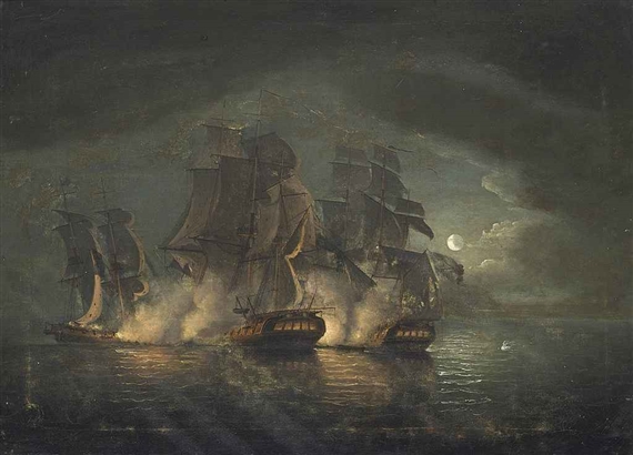 An Anglo-French engagement by moonlight by Francis Swaine