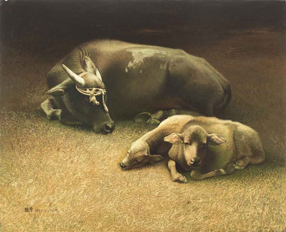 Buffalos under Crescent by Jiang Guofang, 1989