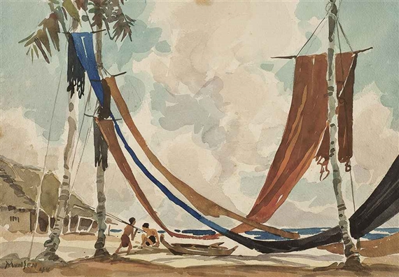 Hanging the Sails by Yong Mun Sen, 1948