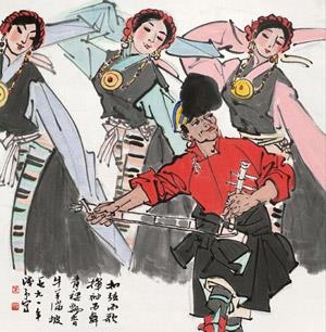 Tibet dancing by Ye Qianyu, 1991