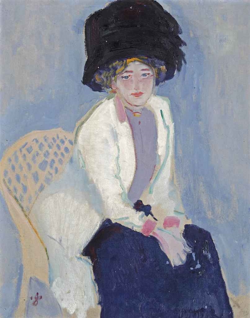 A portrait of Greet with a hat by Jan Sluijters, 1909