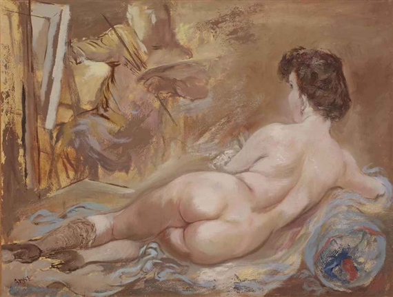 The painter and his wife posing by George Grosz, circa 1938-1942