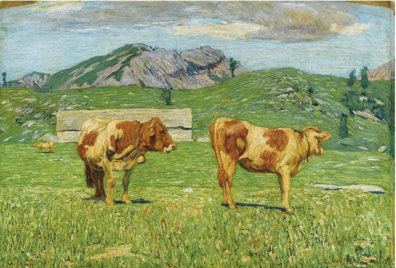 Artwork by Carlo Fornara, THE ALPS AT NOON, Made of Oil on cardboard