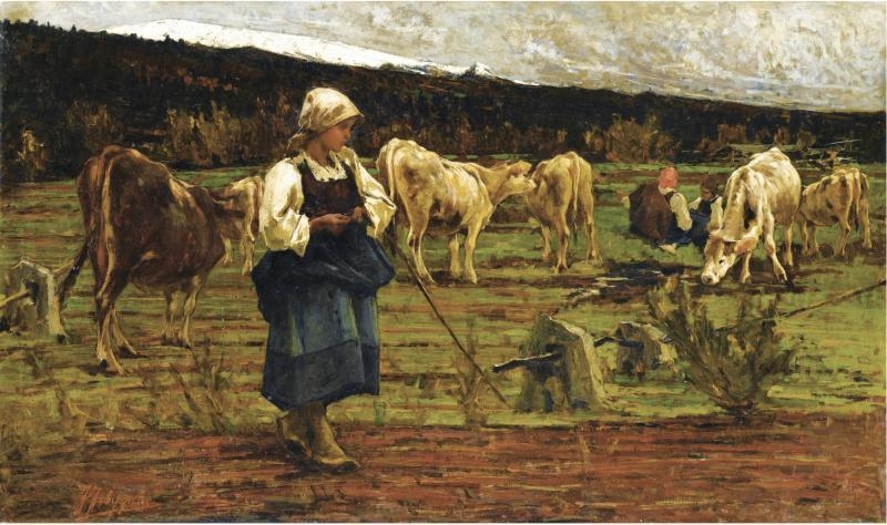 Artwork by Francesco Filippini, COWS IN THE PASTURE, Made of Oil on canvas