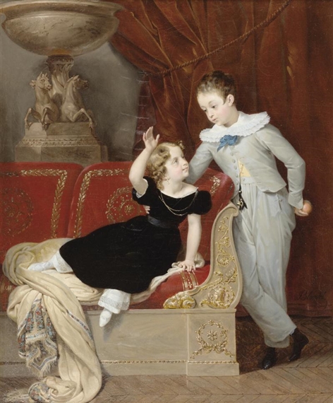 PORTRAITS OF TWO CHILDREN IN AN EMPIRE INTERIOR by Merry-Joseph Blondel
