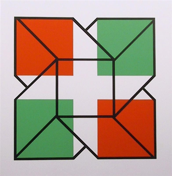 Untitled-Twisted Cube in Green and Red by Jules Engel, Circa 1970