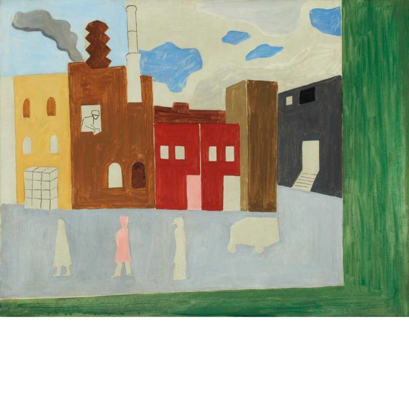 Artwork by Myron Lechay, City Street Scene with Figures, Made of oil on canvas