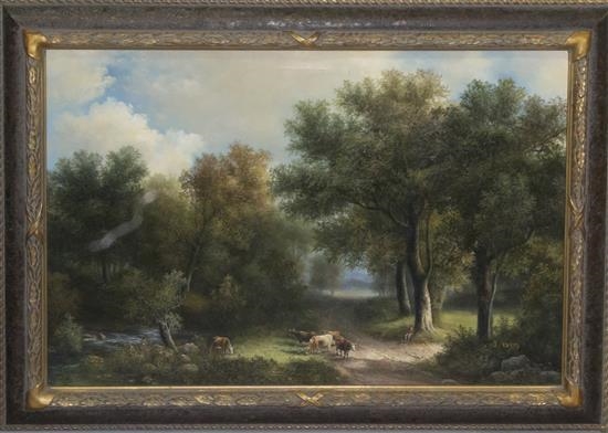 Artwork by J. Berg, Pastoral Landscape, Made of oil on canvas