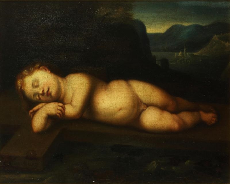 Kunstwerk von Francesco Albani, Das schlafende Christkind, aus Öl auf Leinwand