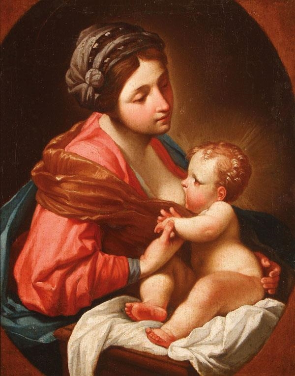 Artwork by Carlo Maratta, Maria Lactans-The Nursing Madonna, Made of Oil on canvas in feigned oval