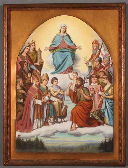 The Virgin in Heaven Above a Gathering of Saints, Including St. George, St. Margaret, St. Stephen, St. Lawrence, St. Blaise, St. Hubert, St. Catherine of Alexandria, St. Barbara, St. Christopher and others - August Hess