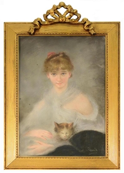 Young Woman and Her Kitten - Jeanne Desmidt