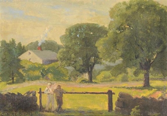 Conversation by the Fence - George A. Reid