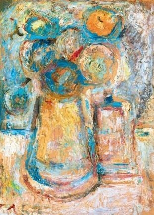 Artwork by Menyhért Tóth, Still-Life with Flower and Bottle, Made of Oil on paper